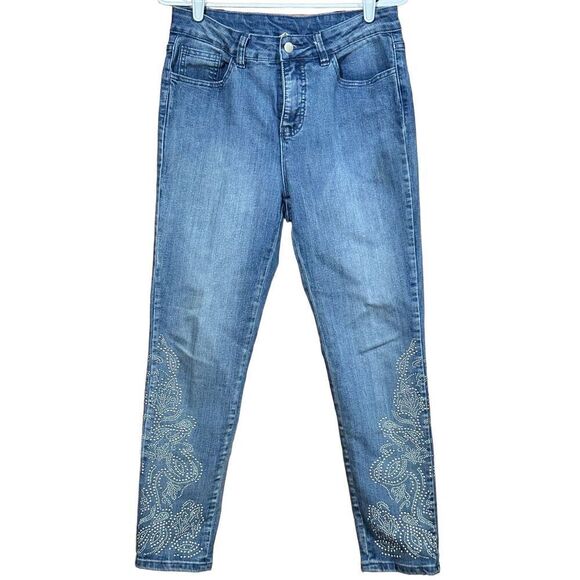 Women's Soft Surroundings Slim Ankle Riley Embellished Blue Jean's Size 8P - Picture 1 of 4
